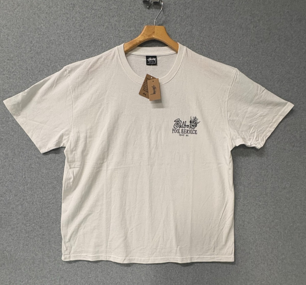 Stüssy Salba Pool Service Tee Natural White Size L NWT Pigment Dyed Skate Shirt